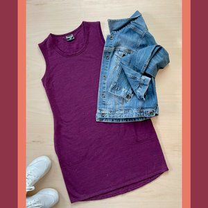 Aubergine Sleeveless Shift Dress with Pockets
